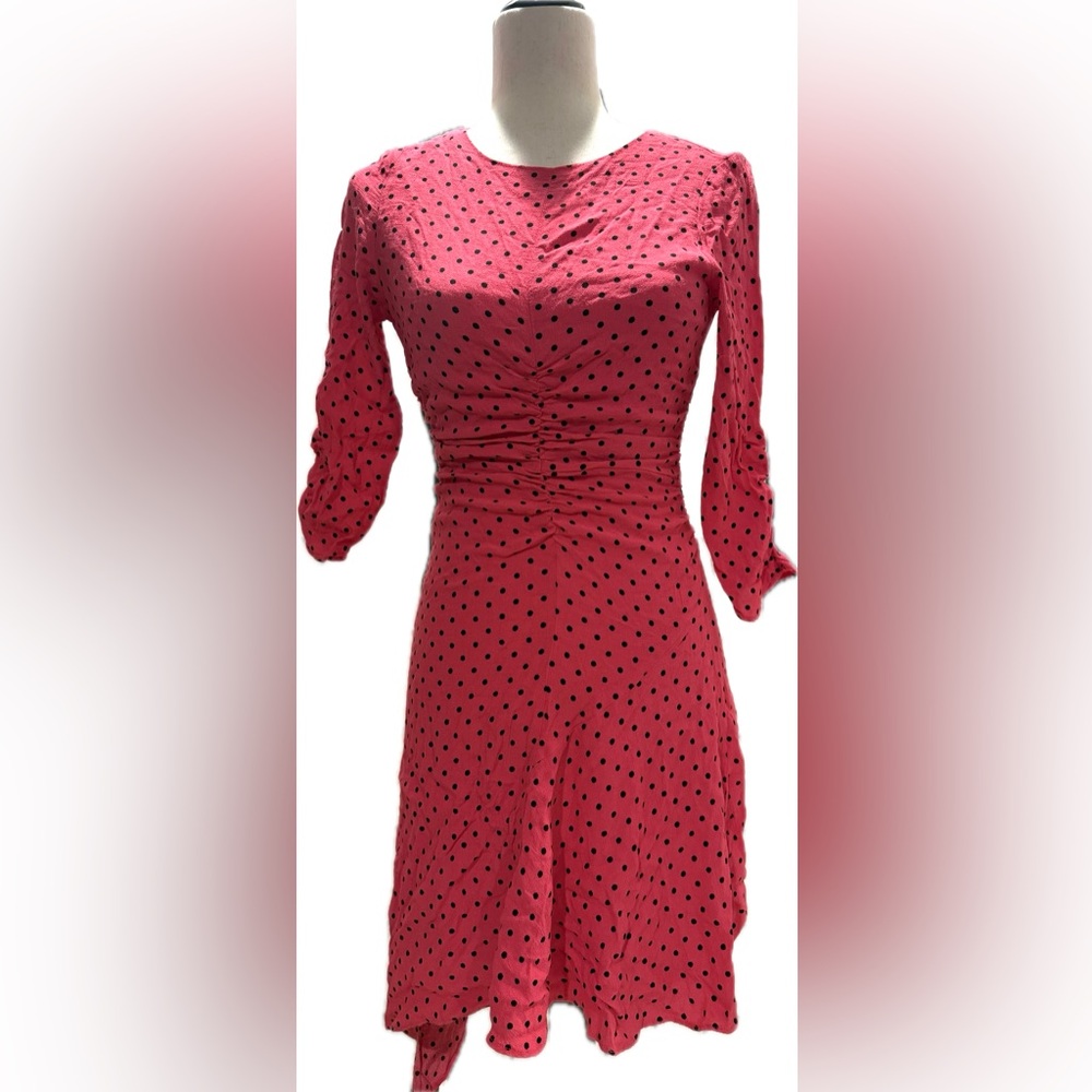 TRF Collection vintage hot pink polka dot asymmetrical hem rockabilly dress XS